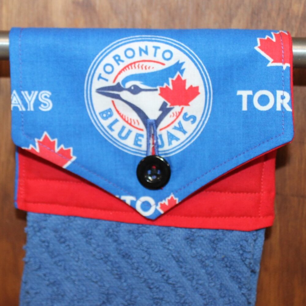 TORONTO BLUE JAYS RED BLUE HANDMADE HANGING KITCHEN HAND TOWEL BLUE COTTON TOWEL